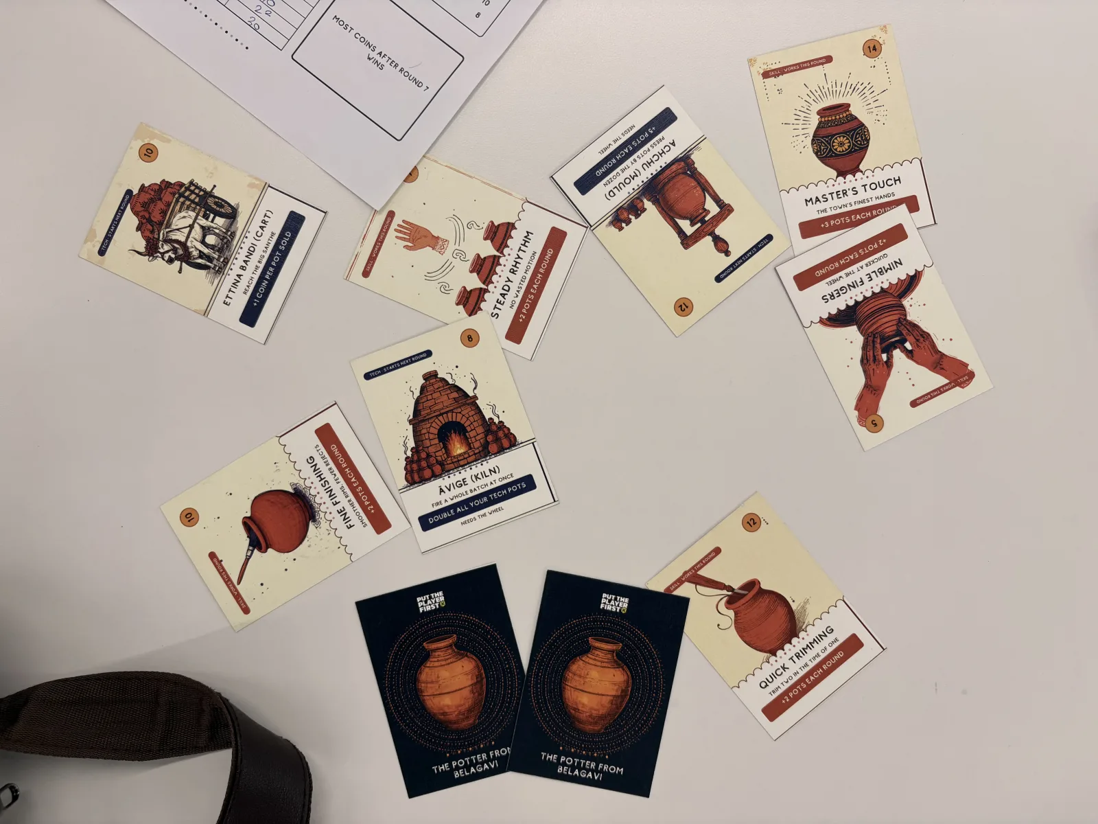 The full Potter from Belagavi card set laid out with two card backs face up