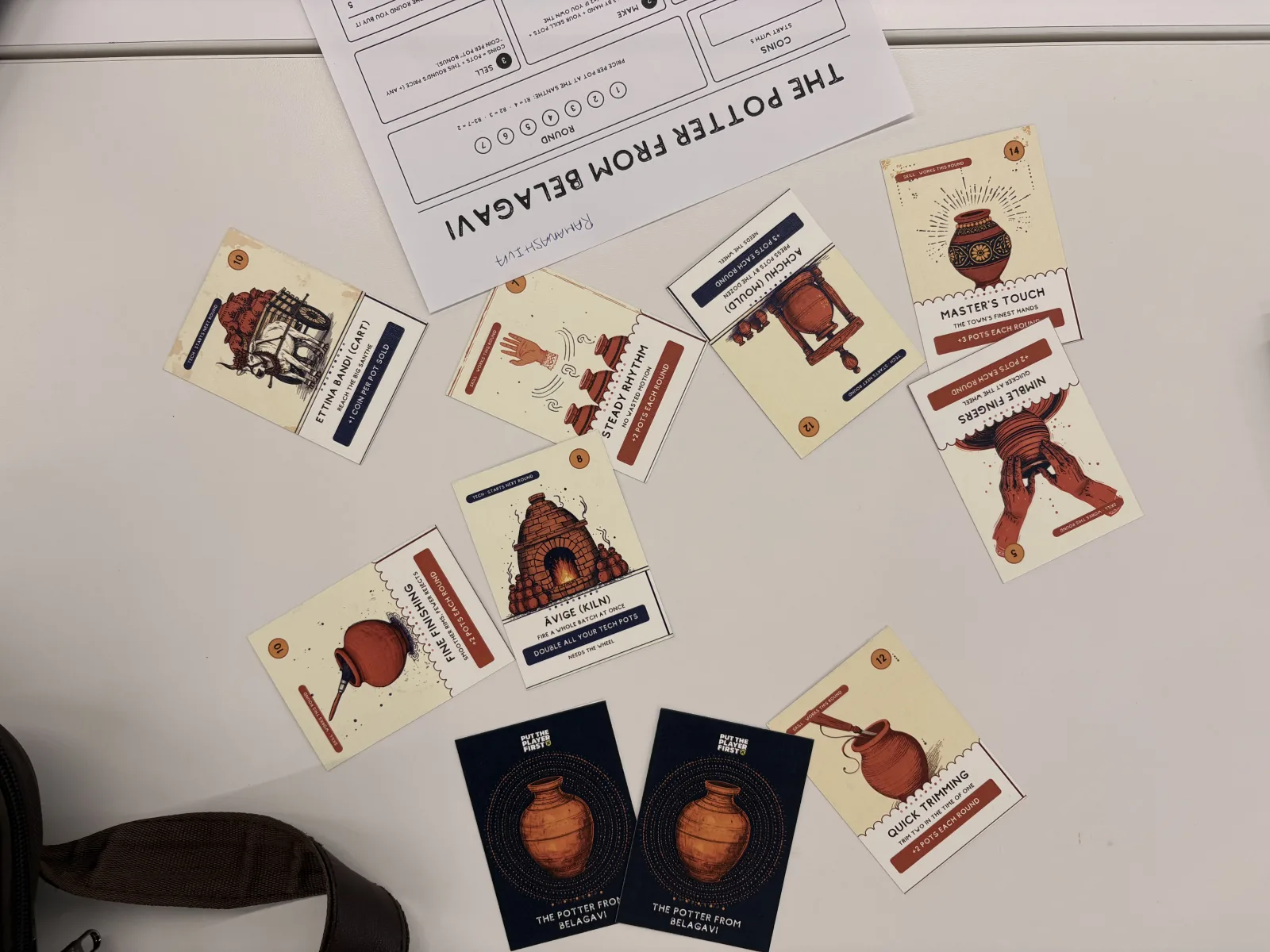 Potter from Belagavi cards arranged around the printed score sheet
